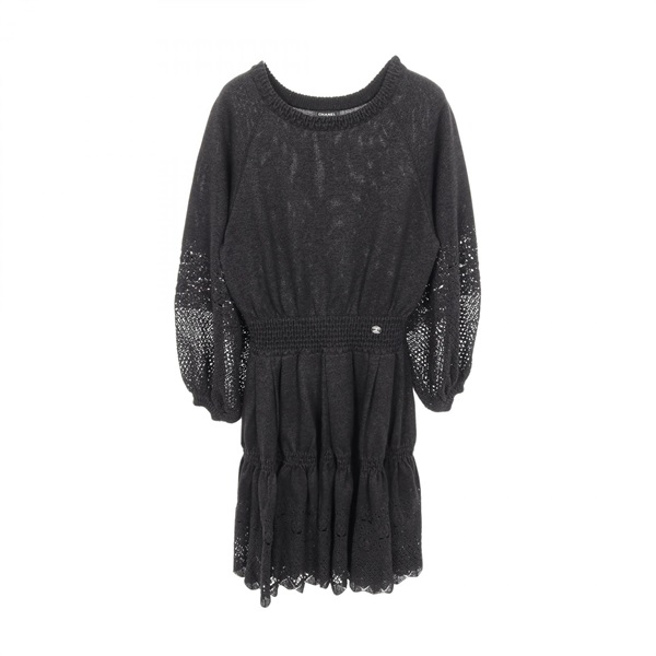 CHANEL COCO Mark button Dress Viscose Gray Used Women #36