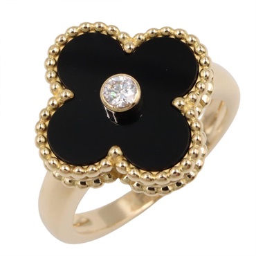Van Cleef & Arpels Vintage Alhambra Onyx Ring #4.5 US size 1PD 18KYG Black Used