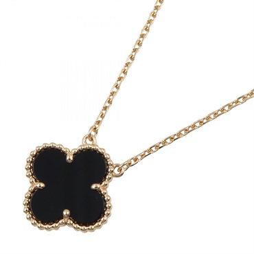 Van Cleef & Arpels Vintage Alhambra Onyx Necklace 37.5~42cm 18KYG Black Used
