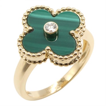 Van Cleef & Arpels Vintage Alhambra Malachite 1PD Ring 18KYG Green #50 Size 5.25