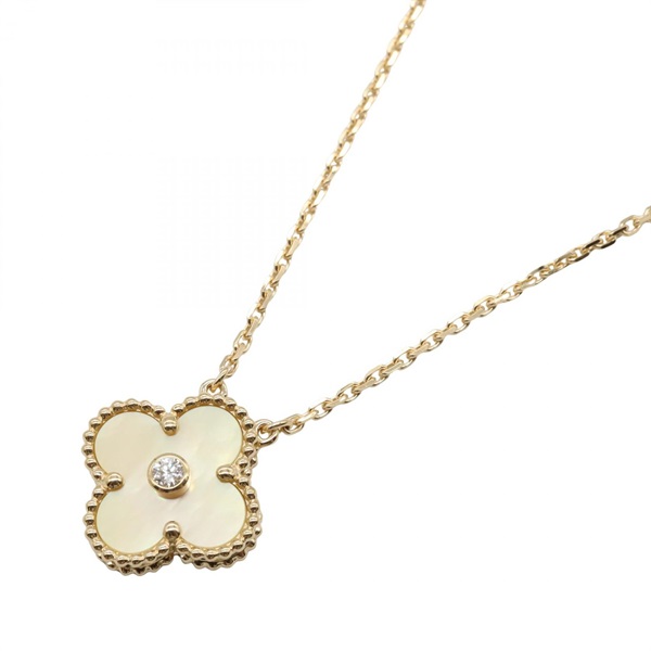 Van Cleef & Arpels Vintage Alhambra Diamond Necklace 37~cm Mother of Pearl 18KYG