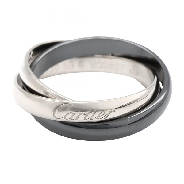 CARTIER Trinity Ring 18KWG White Gold Ceramic Black Used Size 59/ US 9