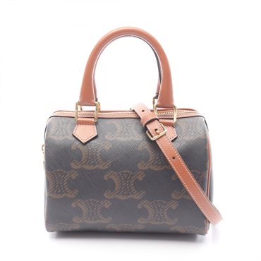 CELINE Triomphe Small Tote shoulder crossbody Bag canvas leather Black tan used