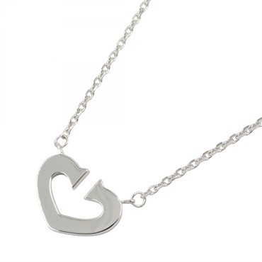 CARTIER C Heart Pendant Necklace 39.5cm 18KWG White Gold Used Women