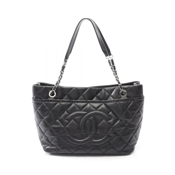 CHANEL Matelasse Chain Shoulder Tote Bag Calfskin Black SHW Used Women CC Coco