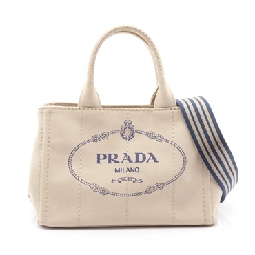 PRADA CANAPA Hand Tote Shoulder Bag 1BG439 canvas Beige Used Women crossbody