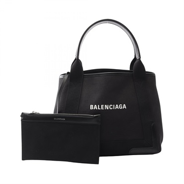 BALENCIAGA NAVY CABAS S hand Tote Bag canvas leather Black Used Women