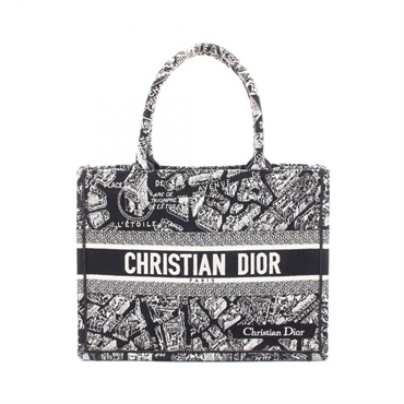 Christia Dior BOOK TOTE Medium hand Bag canvas jacquard Black White Used women
