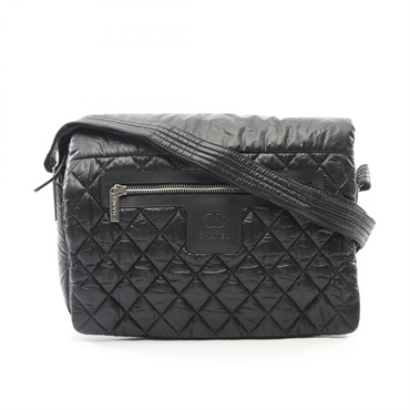 CHANEL Coco Cocoon Messenger Crossbody Shoulder Bag Nylon Black Used Women CC
