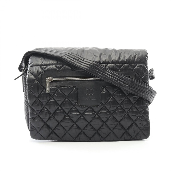CHANEL Coco Cocoon Messenger Crossbody Shoulder Bag Nylon Black Used Women CC