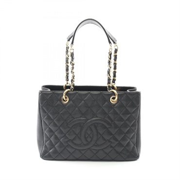 CHANEL Matelasse Grand Shopping GST Chain Tote Bag Calfskin Black GHW Used CC