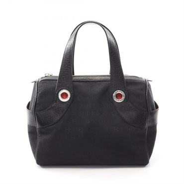 BVLGARI Logo mania Handbag canvas leather Black Used Women SHW