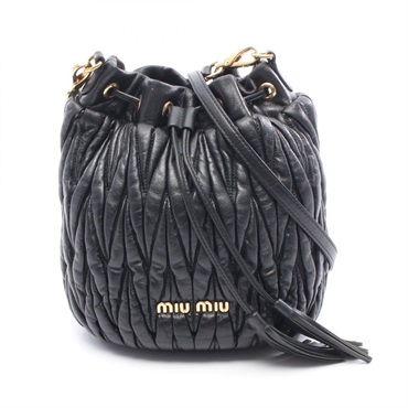 Miu Miu MATELASSE Shoulder crossbody drawstring Bag nappa leather Black Used
