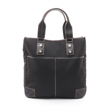 CELINE Macadam Tote hand Bag canvas leather Black Used Women