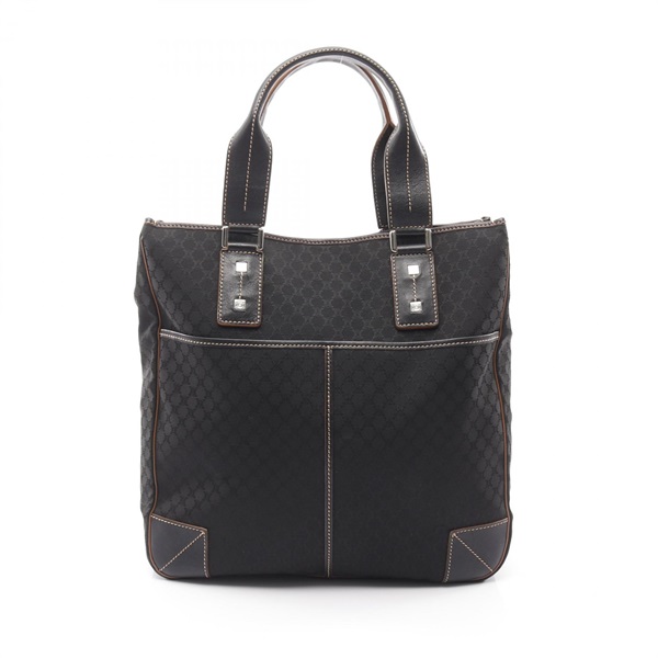 CELINE Macadam Tote hand Bag canvas leather Black Used Women