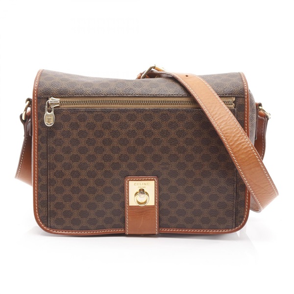 CELINE Macadam Shoulder Bag PVC coated canvas leather Brown Used Women crossbody
