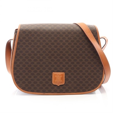 CELINE Macadam Shoulder crossbody Bag canvas leather Brown Beige Used Women