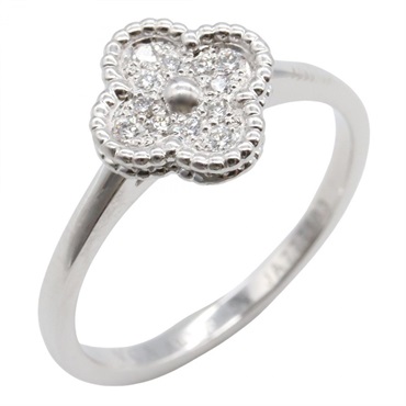 Van Cleef & Arpels Sweet Alhambra Diamond Ring 18KWG Used #53 Size 6.25