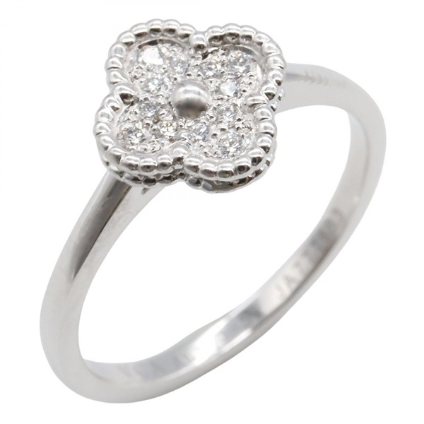 Van Cleef & Arpels Sweet Alhambra Diamond Ring 18KWG Used #53 Size 6.25