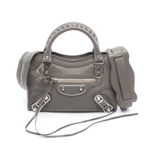BALENCIAGA Classic Metallic Edge Mini City crossbody Handbag leather Gray Used