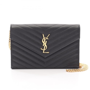SAINT LAURENT PARIS Cassandra Classic chain Shoulder Bag 377828 leather Black