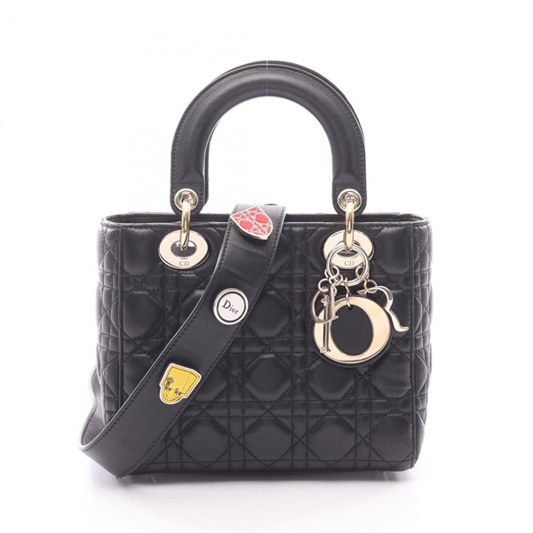 Christian Dior MY LADY DIOR Small crossbody shoulder Handbag leather Black Used