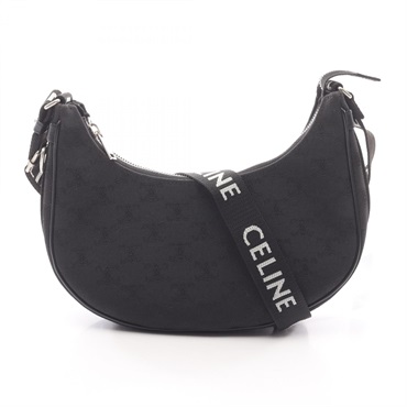 CELINE Medium Ava with Strap Triomphe Shoulder Bag 196962 canvas leather Black