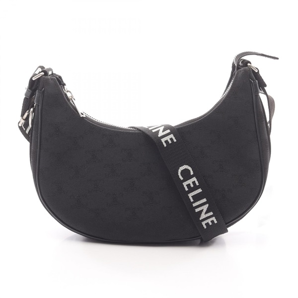 CELINE Medium Ava with Strap Triomphe Shoulder Bag 196962 canvas leather Black