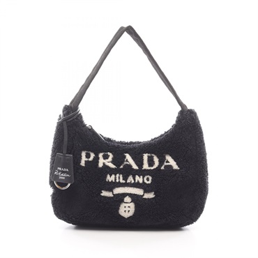PRADA Re-Edition 2000 SPUGNA Mini Handbag 1NE515 Fabric Black White Used Women