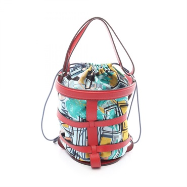 HERMES Musardine drawstring Handbag X 070539CK+070543CK Epsom silk Vermillon SHW