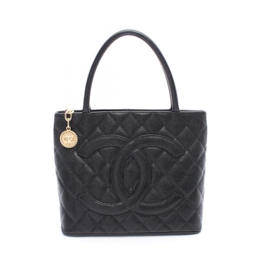CHANEL Medallion tote hand Bag A01804 Grained Calf Black Used Women GHW Coco