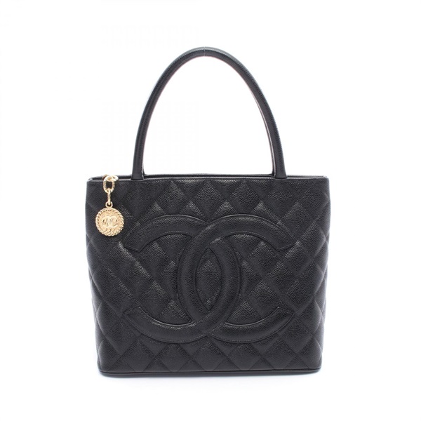 CHANEL Medallion tote hand Bag A01804 Grained Calf Black Used Women GHW Coco
