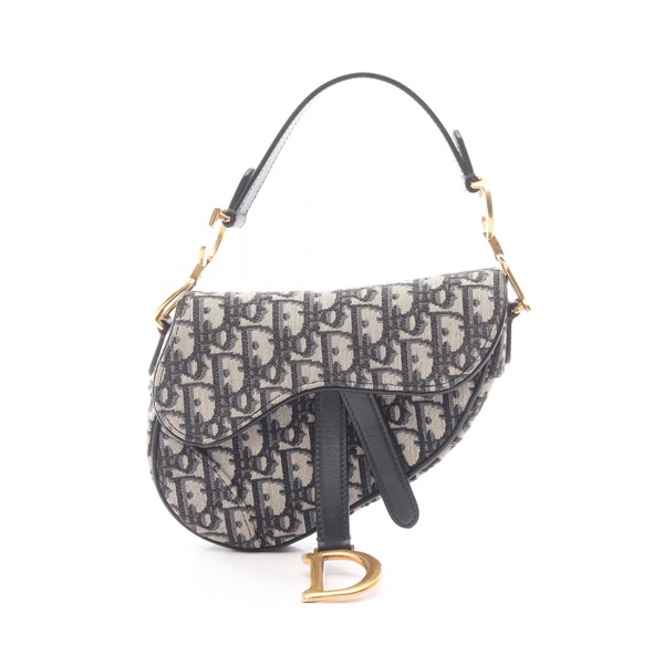 Christian Dior Mini Saddle Oblique Jacquard Handbag canvas leather Beige navy