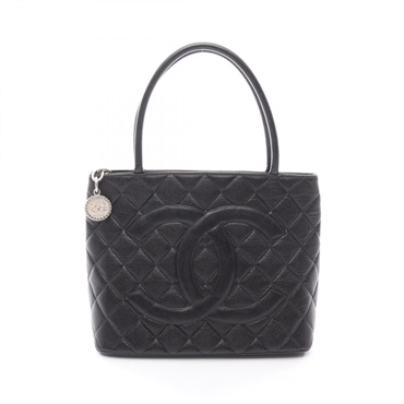 CHANEL Medallion tote hand Bag Calfskin leather Black Used SHW Women