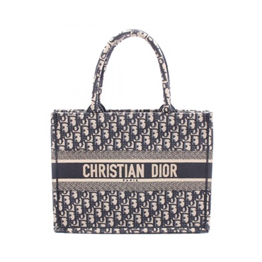 Christian Dior BOOK TOTE Medium hand Bag canvas Navy Beige Used jacquard women