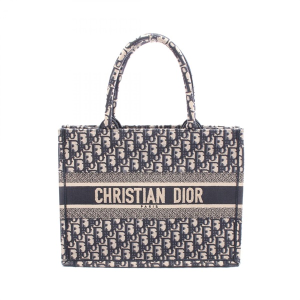 Christian Dior BOOK TOTE Medium hand Bag canvas Navy Beige Used jacquard women