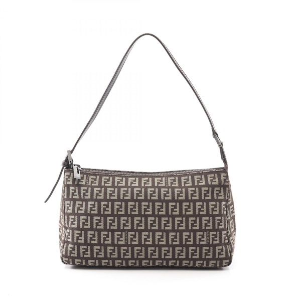 FENDI Zucchino Shoulder Bag pouch canvas leather Brown Beige Used Women