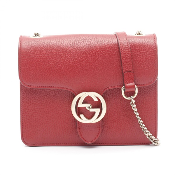 GUCCI Interlocking G Crossbody Chain Shoulder Bag 510304 leather Red Used Women