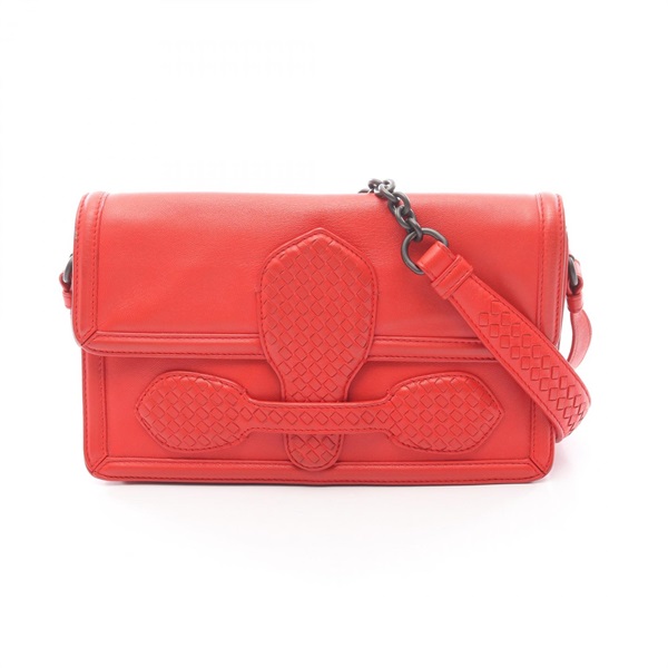 BOTTEGA VENETA Rialto Intrecciato Shoulder Bag leather Red Used Women