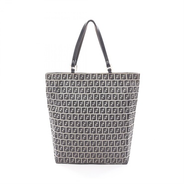 FENDI Zucchino Tote hand bucket Bag canvas leather Beige Navy Used Women