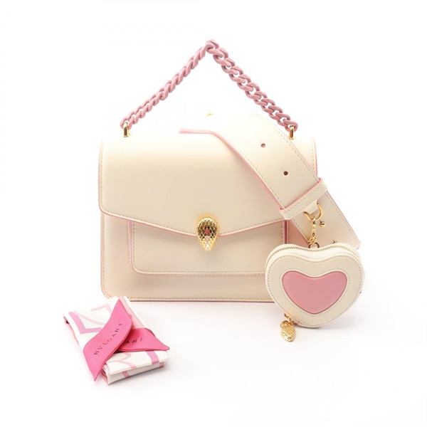 BVLGARI Serpenti Forever chain shoulder crossbody Handbag leather Beige Pink