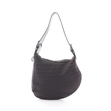 FENDI Zucchino Shoulder Bag 8BR228 canvas leather Brown Black Used Women