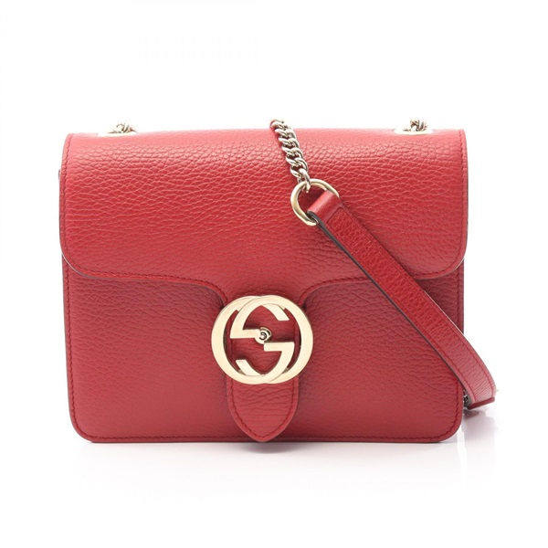 GUCCI Interlocking G Shoulder crossbody Bag 510304 leather Red Used Women