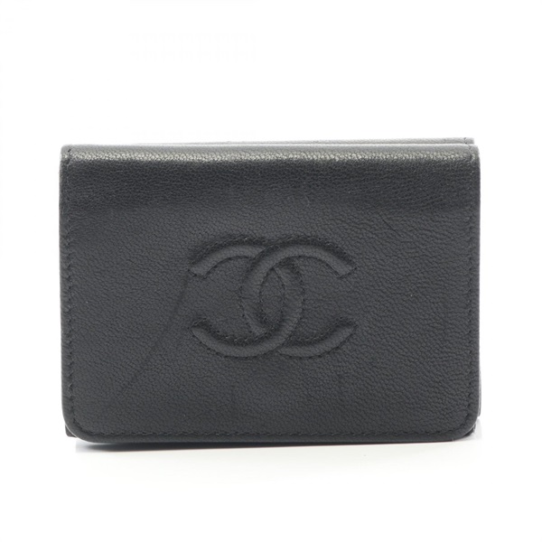 CHANEL COCO Mark Tri-fold wallet leather Black Used Women CC
