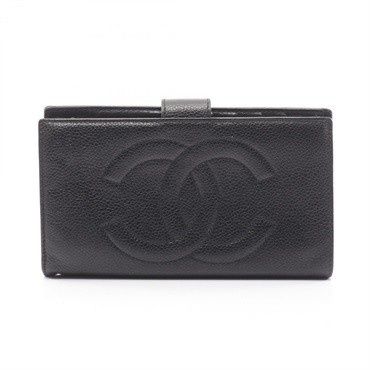 CHANEL COCO Mark Bifold Purse Wallet Calfskin Black Used Women CC