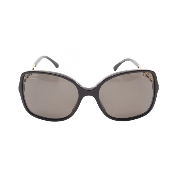 CHANEL COCO Mark Sunglasses 5210‐Q‐A leather Gold Plated Brown Used Women CC