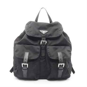 PRADA VELA Rucksack Backpack 1BZ811 Nylon Saffiano leather Black Used Women logo