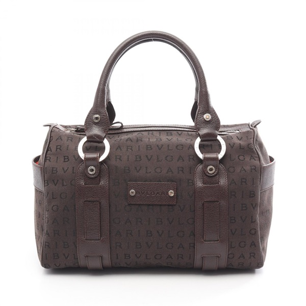 BVLGARI Logo mania Tote hand travel Bag canvas leather Brown Used Women