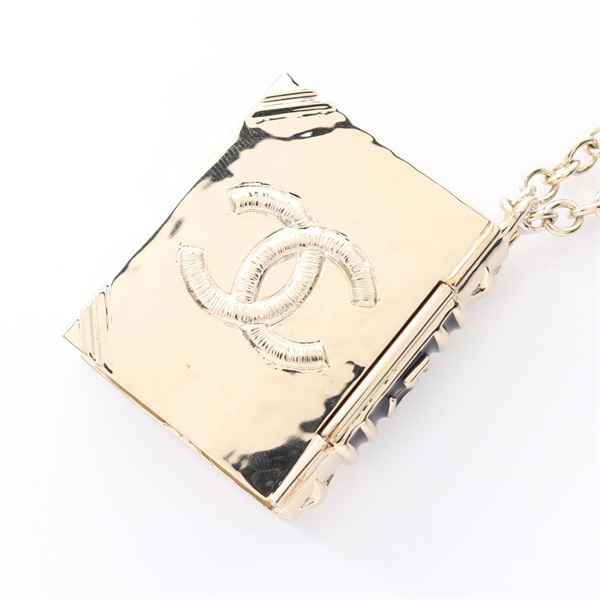 CHANEL CC Logo Book Motif Necklace Pendant 78cm Gold Plated Black Used Women