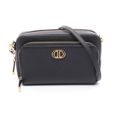 Christian Dior Caro double pouch Shoulder crossbody Bag leather Black Used Women